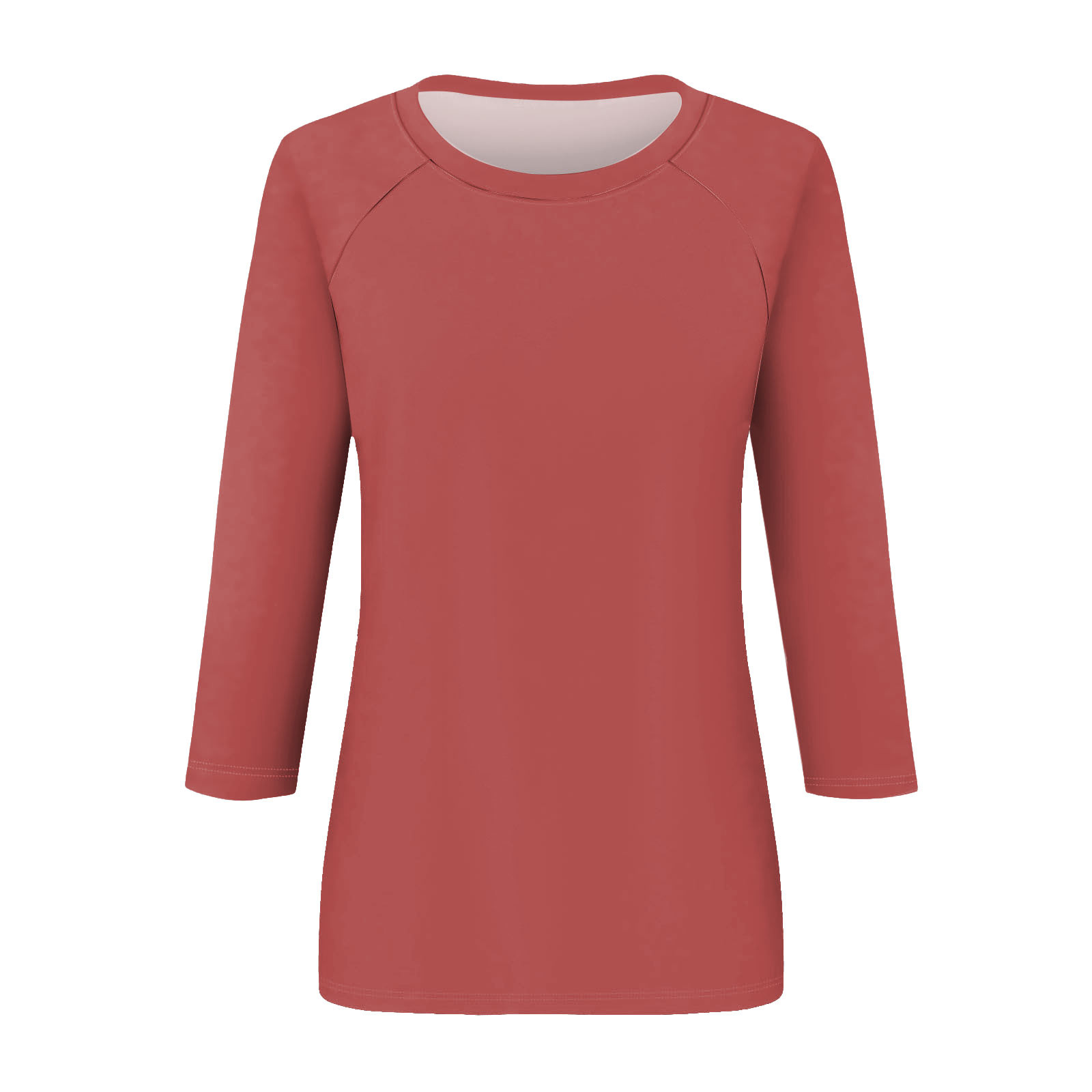 thumbnail image 4 of Camisa raglán informal de manga 3/4 para mujer, cuello redondo, poliéster, color liso, estilo informal y moderno, tallas S-XXL, 4 of 5